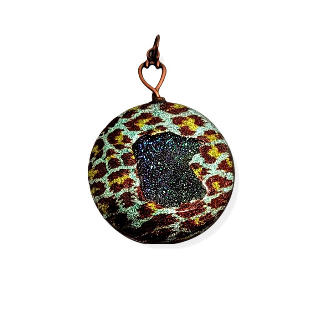Dragon Skin Druzy Gemstone Medallion Antiqued Copper Bail